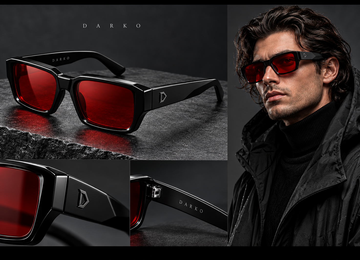 DARKO Lichtschutzbrille mit schwarzem Rahmen und roten Gläsern