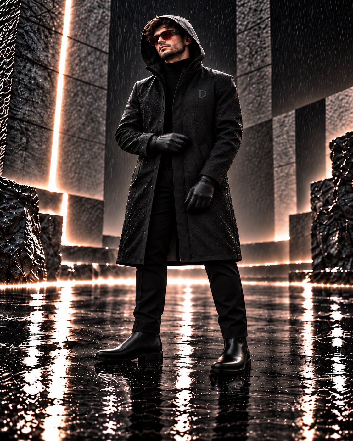 DARKO Regenjacke von vorne, vollständige Silhouette